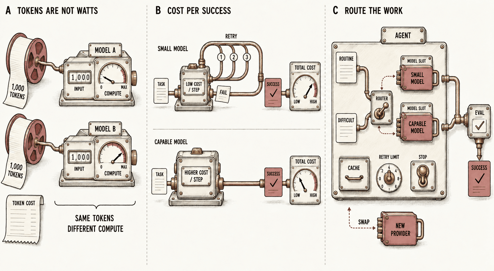 Token counts, compute cost, and routing work to an appropriate model.